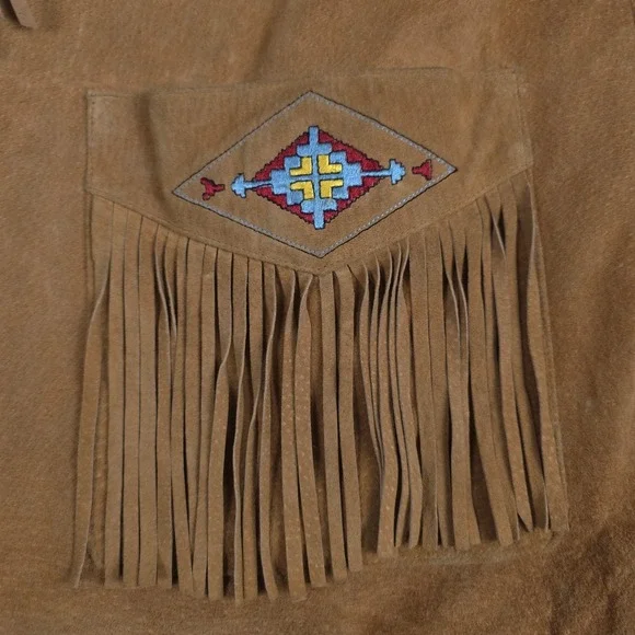 Lew Magram Western Jacket Womens XL Brown Suede Leather Embroidered Fringe Aztec - Picture 5 of 16